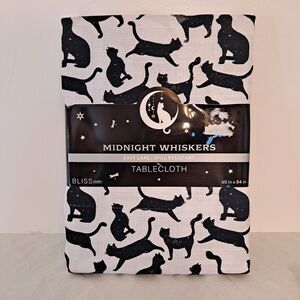 Bliss Studio Midnight Whiskers Halloween Tablecloth 60" X 84" White/Black Cats